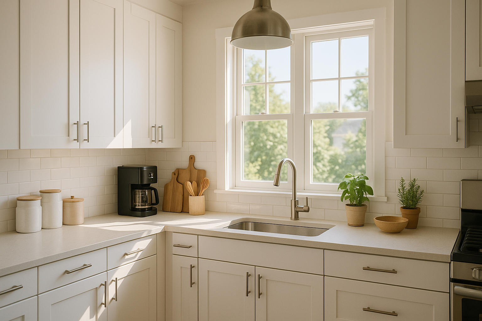 light kitchen with accessories, comfortable and modern without food 